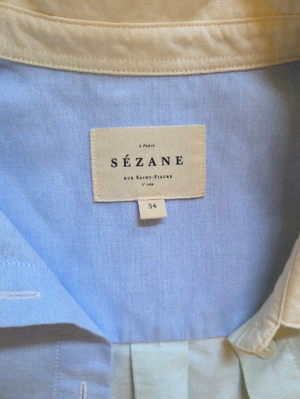 Sezane Colorblock Button-Down Shirt in Pastel Blue, Pink & Cream - Picture 3 of 5